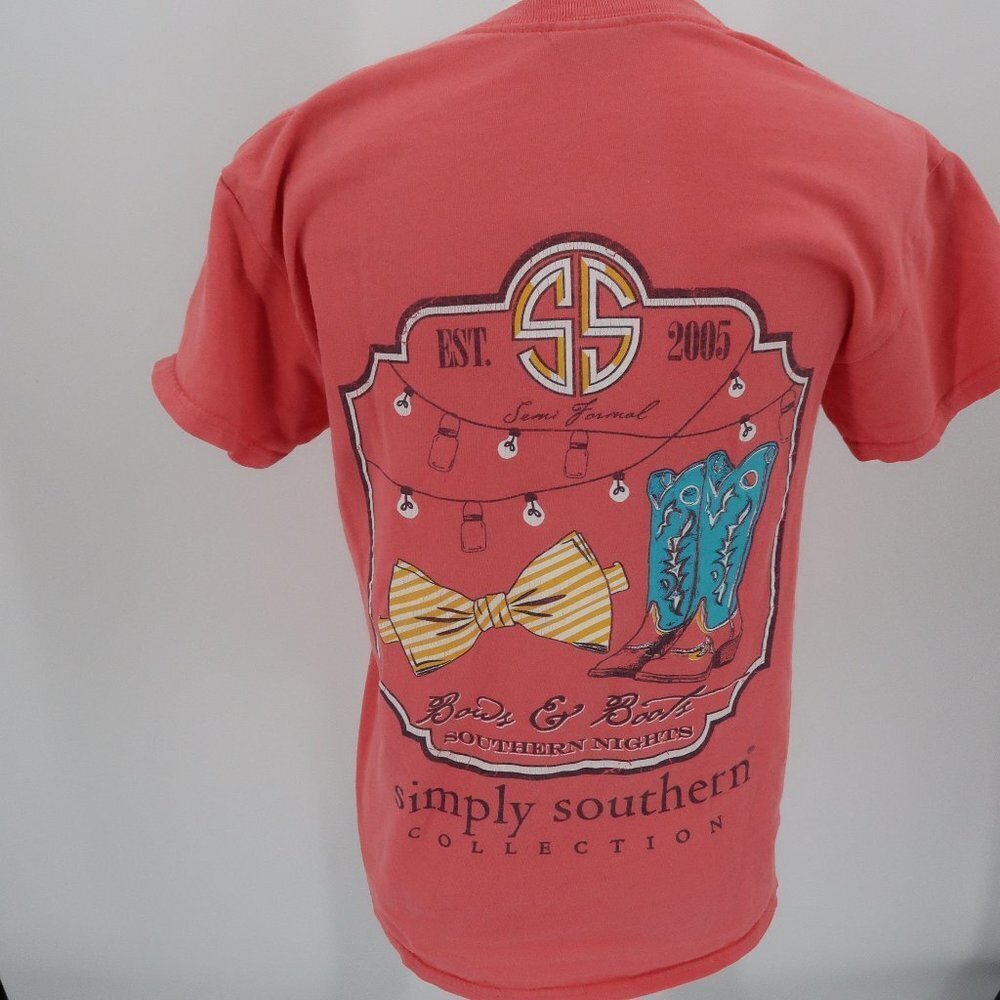 Simply Southern Bows & Boots Salmon Pink T-Shirt Size Small